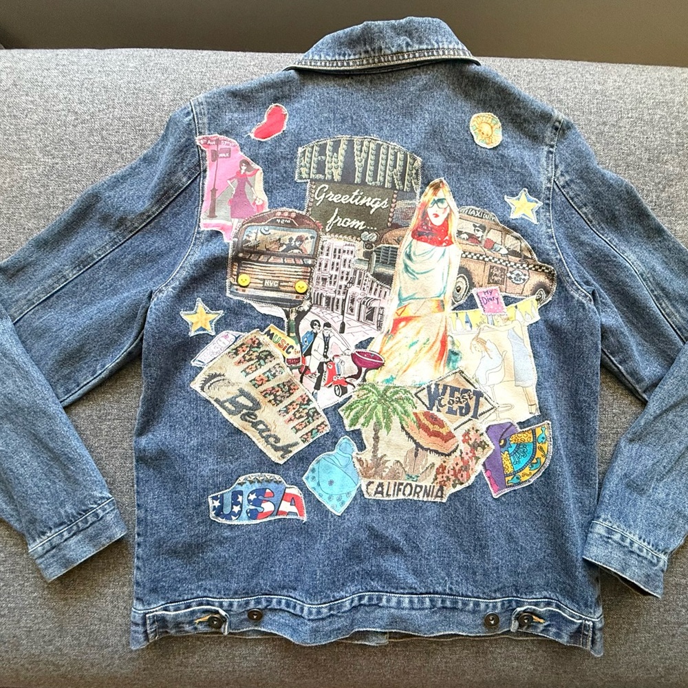 Jane Ellisa Artistic Creations Patchwork Embellished Denim Jacket Size Small - Picture 13 of 14